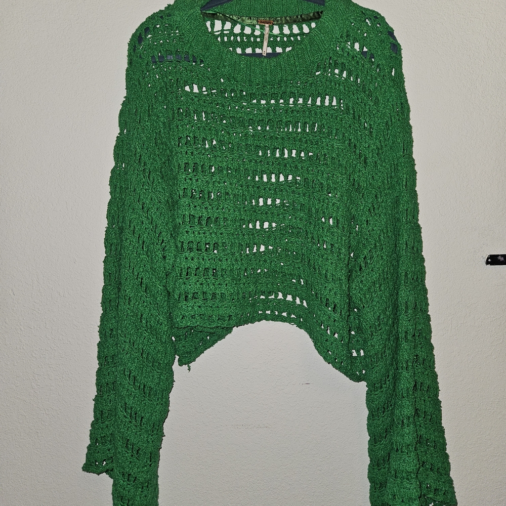 Free People Emerald Open-Knit Sweater